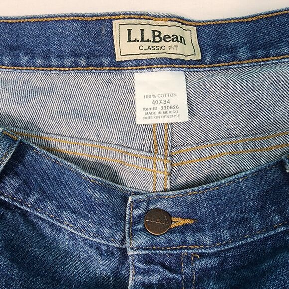 LL Bean Straight Leg Blue Jeans Mens 40x34 Blue 100% Cotton Classic Fit - Picture 5 of 12